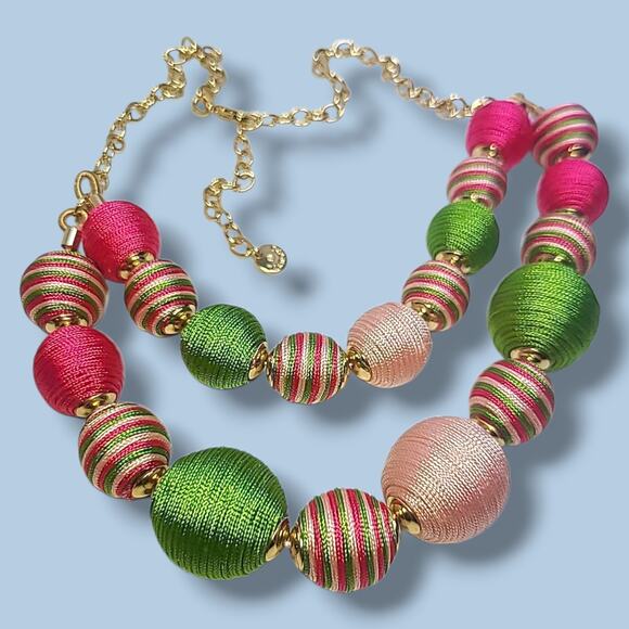 Talbots It's A Wrap Spheres Necklace Gold Tone Pink & Green - Picture 5 of 9